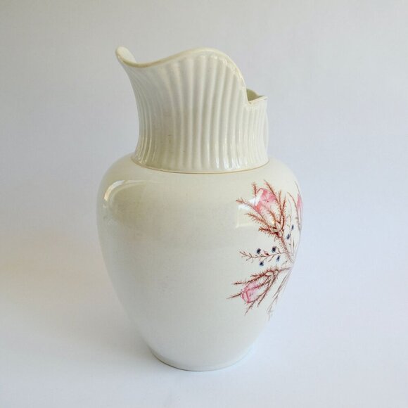 Antique Iowa Ironstone Chamber Pitcher 1800's Floral Pattern 12" - Picture 2 of 7